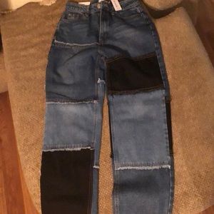 Straight leg patchwork jeans